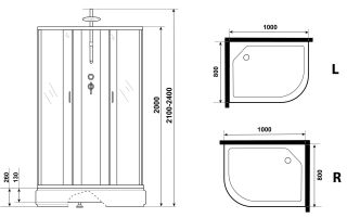 Душевая кабина Niagara NG-33084-14LBKTG с гидромассажем 100x80см серебро/матовое